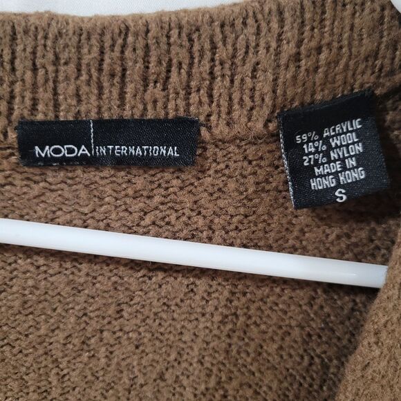 MODA international size small wool blend tan brown long cardigan duster - Picture 4 of 4